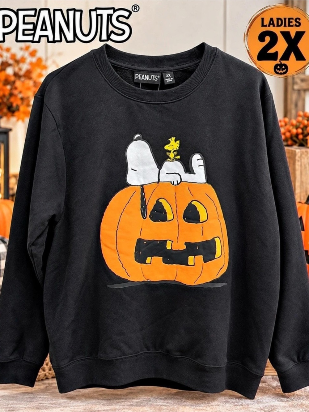 Peanuts Snoopy Halloween Pumpkin Graphic Sweatshirt in Black Size 2X NWT